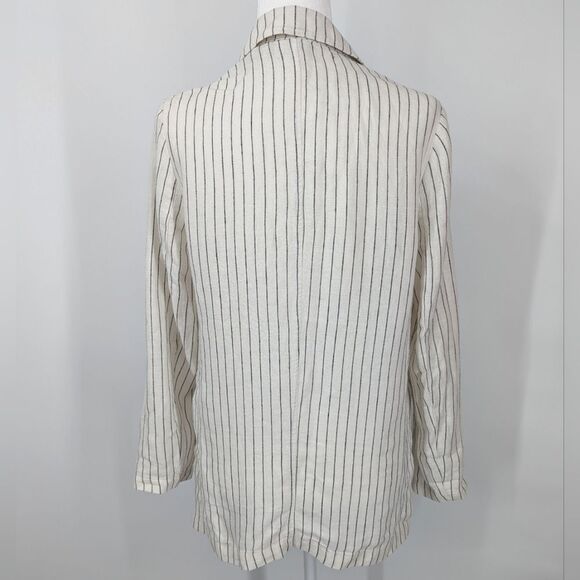 Rachel Zoe Linen White and Black Pinstriped Open Front Collared Blazer Small - Picture 3 of 10